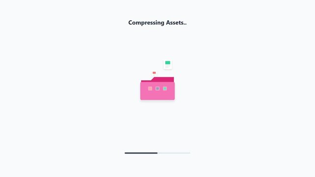 Compressing assets animation with files falling into a pink folder icon