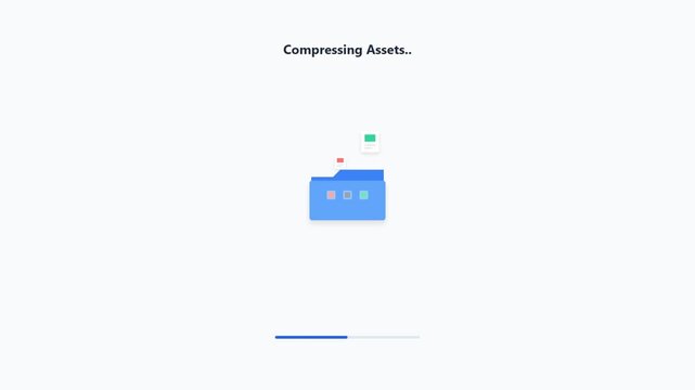 Compressing assets animation showing files moving into a blue folder