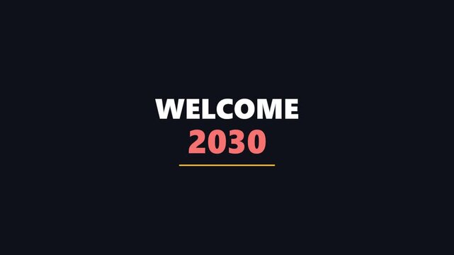 Welcome 2030 text animation with a simple underline on a dark backdrop.