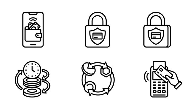 Digital Payment and Fintech Security Line Icons