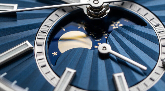 Luxury Blue Moonphase Watch Dial Macro Detail Shot
