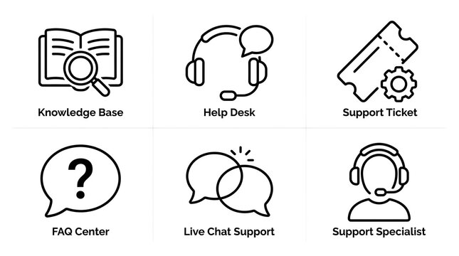 Customer Support and Help Desk Icon Set for Web and Apps