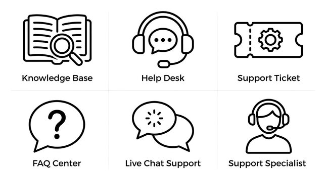 Customer Support and Help Desk Line Icon Set for Business