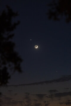 Crescent moon shining in a twilight sky