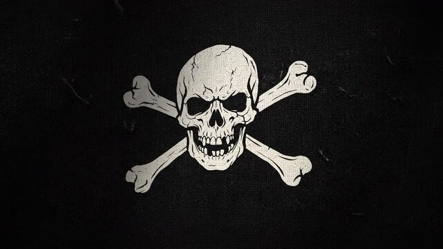 Pirate Flag with Skull and Crossbones: A classic pirate flag featuring a menacing skull and crossbones against a dark, textured background. Evokes a sense of adventure, danger, and maritime history.