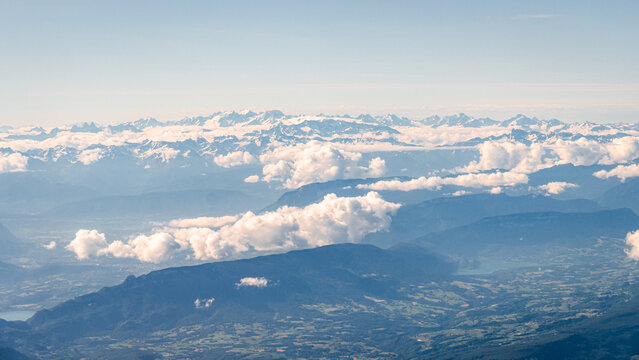 Panoramic view of the Pyrenees above clouds in Europe