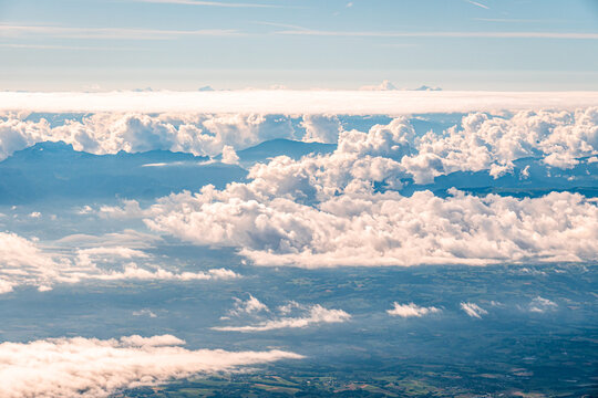 Aerial view of clouds above Pyrenees on France Spain border