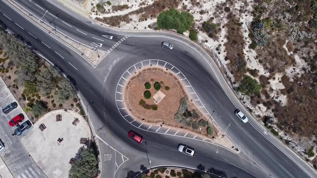 Naxxar, Malta 25.07.2026 - Traffic island near Salina bay. Aerial