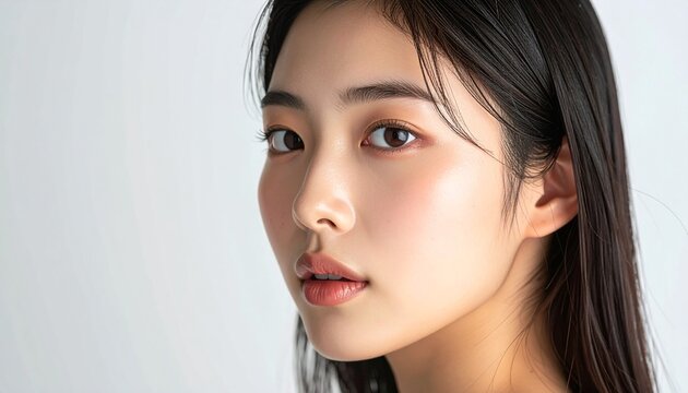 透明感あふれる美容と明るく健康的な肌 / Japanese Young Woman Porcelain Skin &mdash; Luminous Whitening Glow, Flawless Translucent Complexion, Natural Makeup, Skin Brightening Beauty Commercial, Ultra-Realistic Cinematic, Half