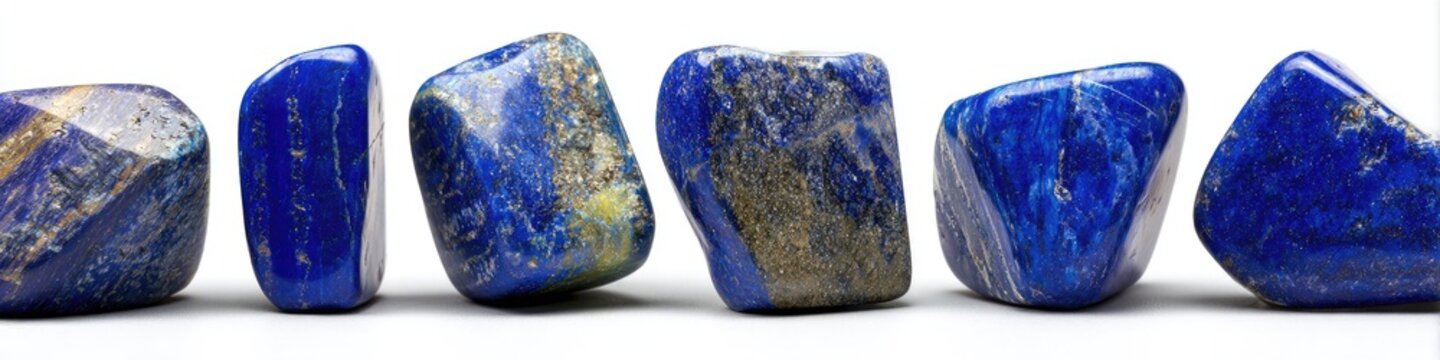 Six tumbled lapis lazuli stones on white (1)