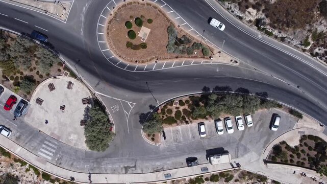Naxxar, Malta 25.07.2026 - Traffic island near Salina bay. Aerial