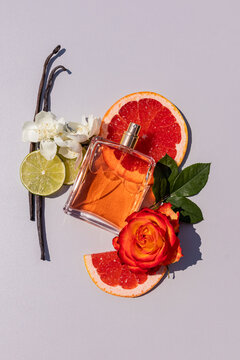 Citrus floral perfume bottle with grapefruit and vanilla