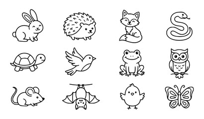 Obraz premium Cute animal line art collection for children's illustration and design