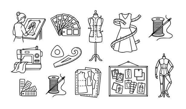 Fashion design tools and elements sketching sewing and pattern making collection