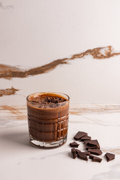 Chocolate smoothie with dark chocolate pieces