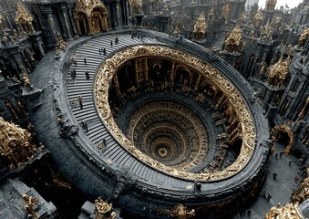 Obraz premium Grand Spiral Staircase in Ancient City - A Majestic Architectural Marvel.