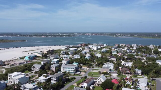 Vilano Beach drone view of boat traffic in the distance