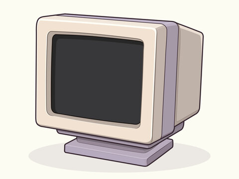 Retro Vintage Computer Monitor Cartoon Icon Isolated Vector Illustration