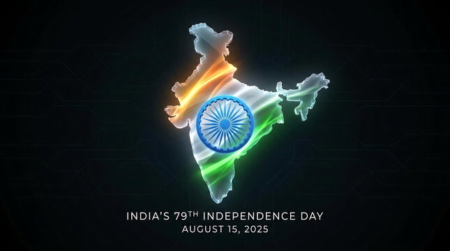 Glowing India map silhouette for 79th Independence Day.