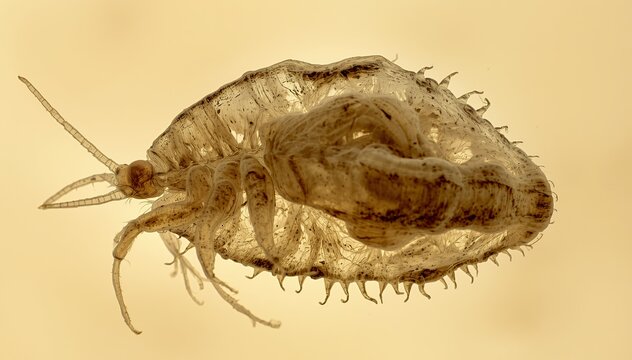 Detailed Microscopic View of a Translucent Amphipod Crustacean