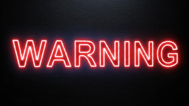 Bold red neon warning sign text with sharp edges against black background for alert and caution graphics.