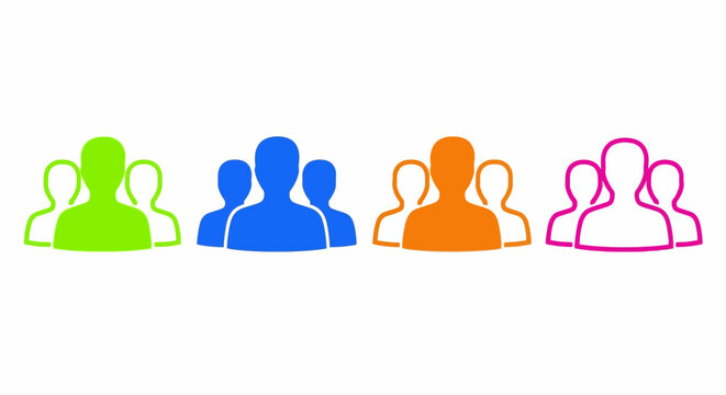 Minimalist colorful people icons set, abstract group of users vector, diverse community and teamwork symbols for business interface design