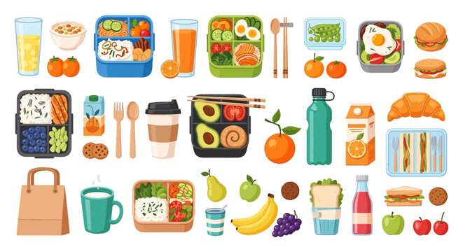 Healthy meal prep set with diverse lunch box containers assorted snacks fresh fruits and beverages for balanced nutrition and lifestyle