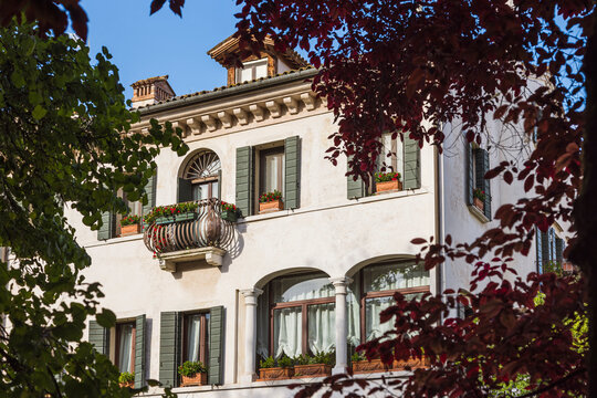 Historic Treviso villa facade with shuttered windows