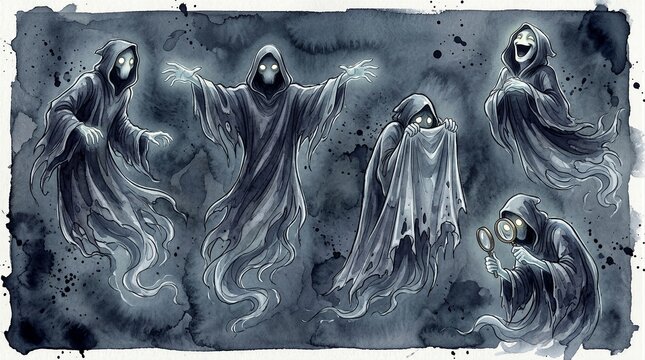 Halloween Ghost Character Sheet Poses Set