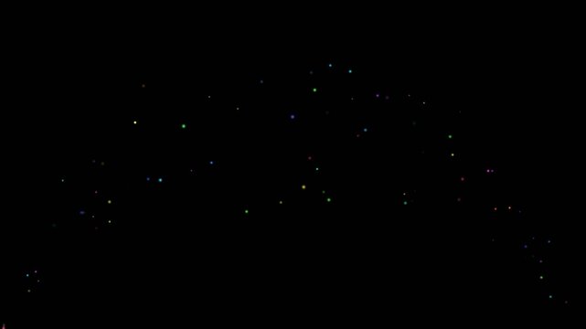 Vibrant yellow and pink confetti cannon blast creating elegant arcs from bottom corners in a seamless loop animation for party celebration video overlay on transparent background 4K