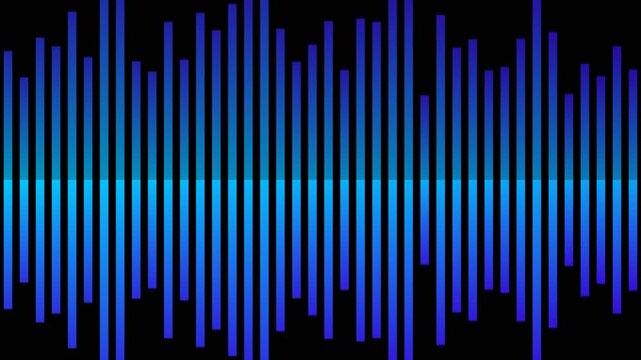 Vibrant 4K cyan and purple audio frequency wave sound bars with electronic music equalizer visualizer in a seamless motion loop animation isolated on a dark pitch black background