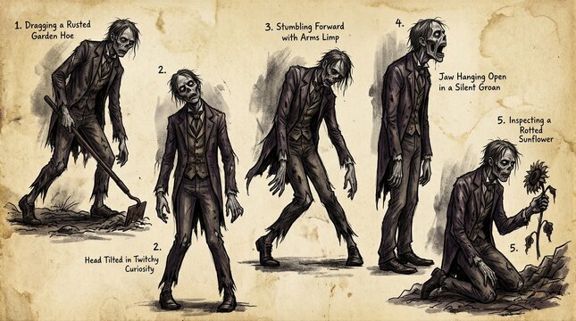 Zombie Character Sheet Victorian Finery Halloween Concept Art