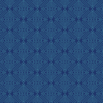 printed circuit board seamless pattern on blue background