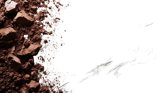 Dark brown soil texture with rock chunks on the left, black empty space on the right