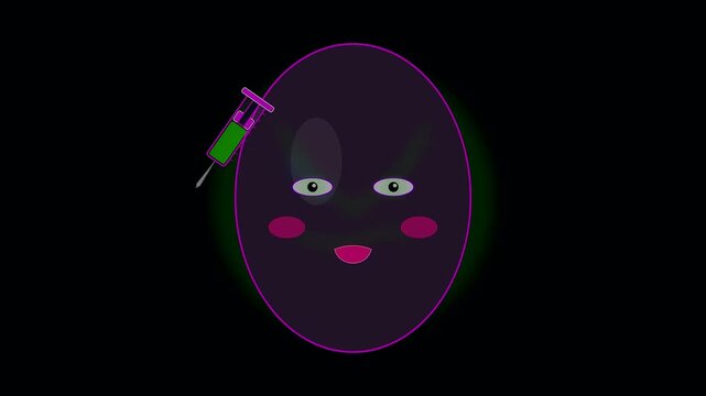 Animated figure receiving a vibrant cyberpunk makeup application during a dark halloween scene featuring stylized purple facial features and green cosmetic tools for digital character design