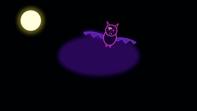 Animated pixel art bats fly beneath a glowing moon while displaying stylized halloween themes and vibrant cyberpunk makeup aesthetics in this smooth motion loop graphic animation