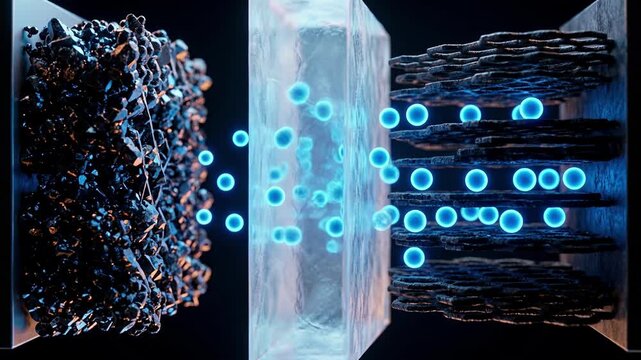 Lithium ions crossing electrolyte in a solid state battery charging