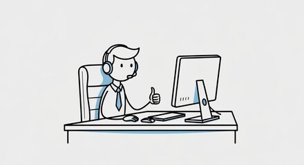 Fototapeta premium Professional Hand Drawn Illustration of Office Work and Communication for Customer Service Concept