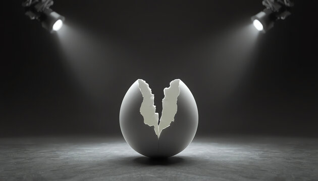 Broken empty chicken egg into two halves 