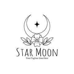 Crescent and Botanical Logo Design in Minimalist Line Style © Faiqotur