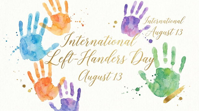 International Left Handers Day poster with colorful handprints.