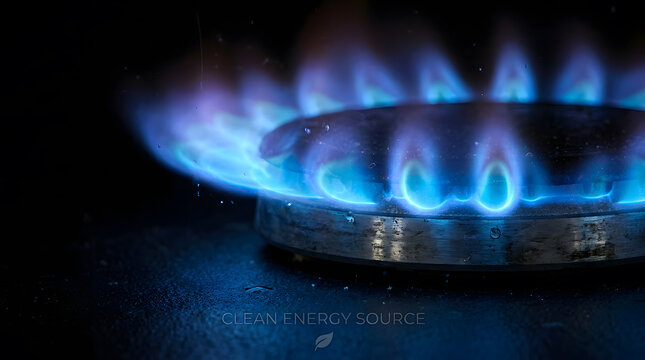 Close up of Blue Flames Burning on a Gas Stove Burner