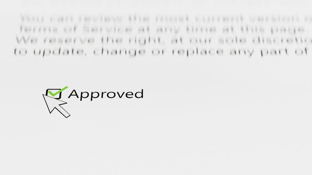 Scrolling Blur Text and Cursor Clicking Approved Checkbox Animation
