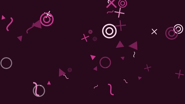 Abstract geometric pattern with pink shapes on dark purple background