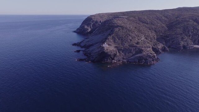Aerial views of a small Spanish coastal town in the north eastern territory of Catalonia. Cadaques, Spain