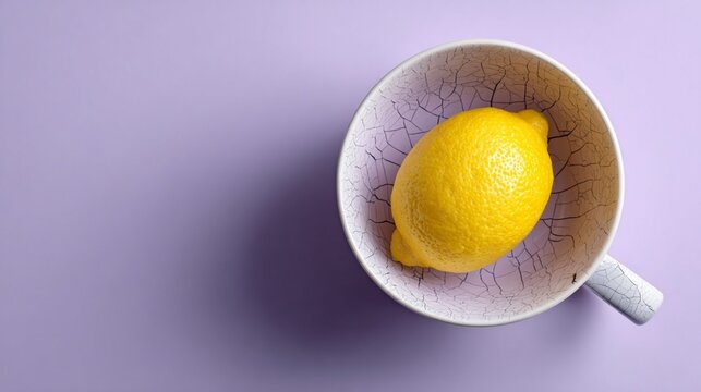 Fresh Lemon in Ceramic Cup Minimal Still Life Citrus Concept with Copy Space