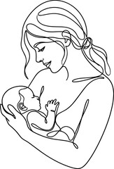 Continuous line art mother holding baby isolated vector graphic element for t-shirt print and merchandise © Adib