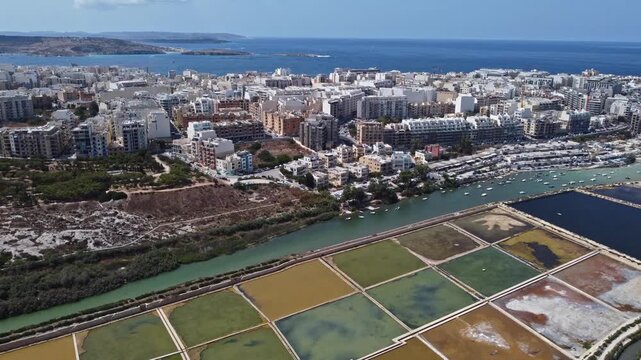 Naxxar, Malta 25.07.2026 - Salina bay and nature reserve, aerial, archival.