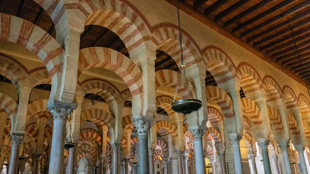 Interior arches and columns in the Mezquita of Cordoba