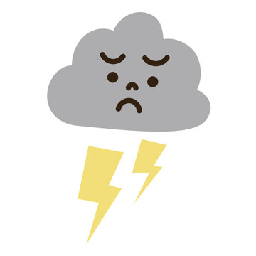雷雲と稲妻のかわいい手描きイラスト